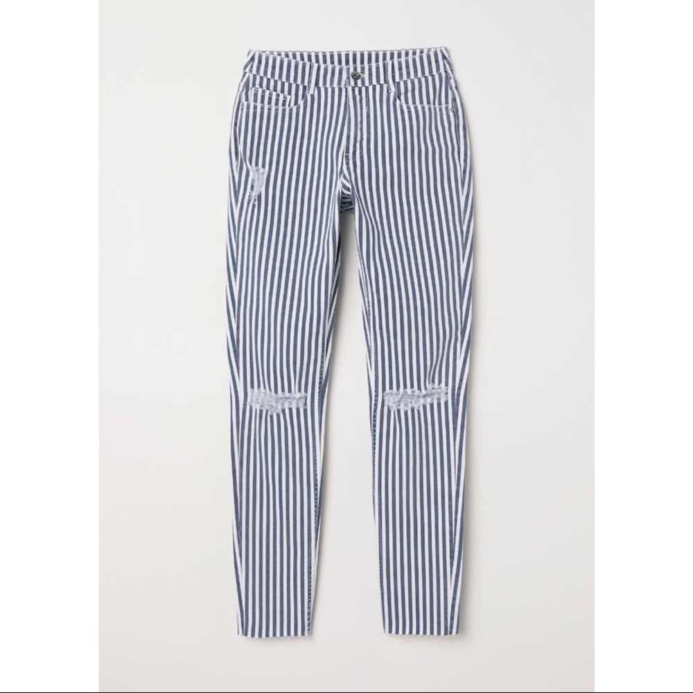 H&M high waisted blue and white striped jeans